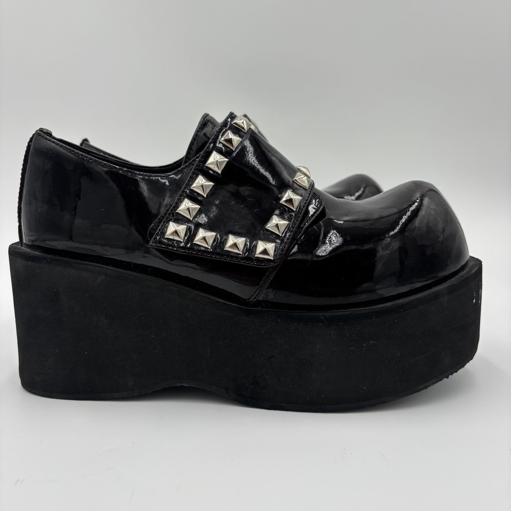 Demonia Platform Black Oxfords Dank Shoe Silver Studded Womens 10 Gothic Punk